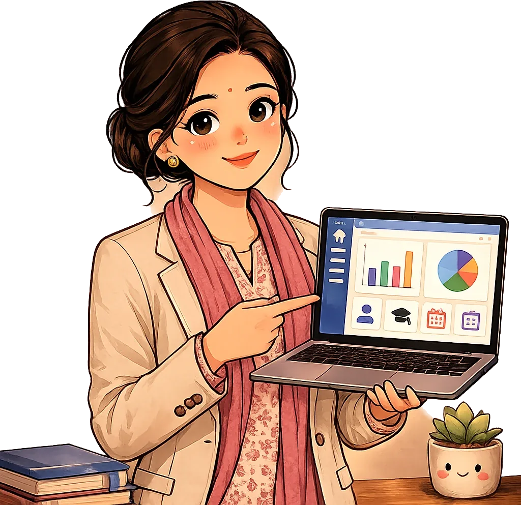 An administrator showing the NepEdu dashboard on a laptop