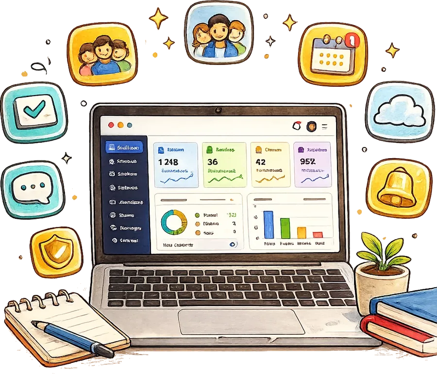 The NepEdu platform: one dashboard with every module around it